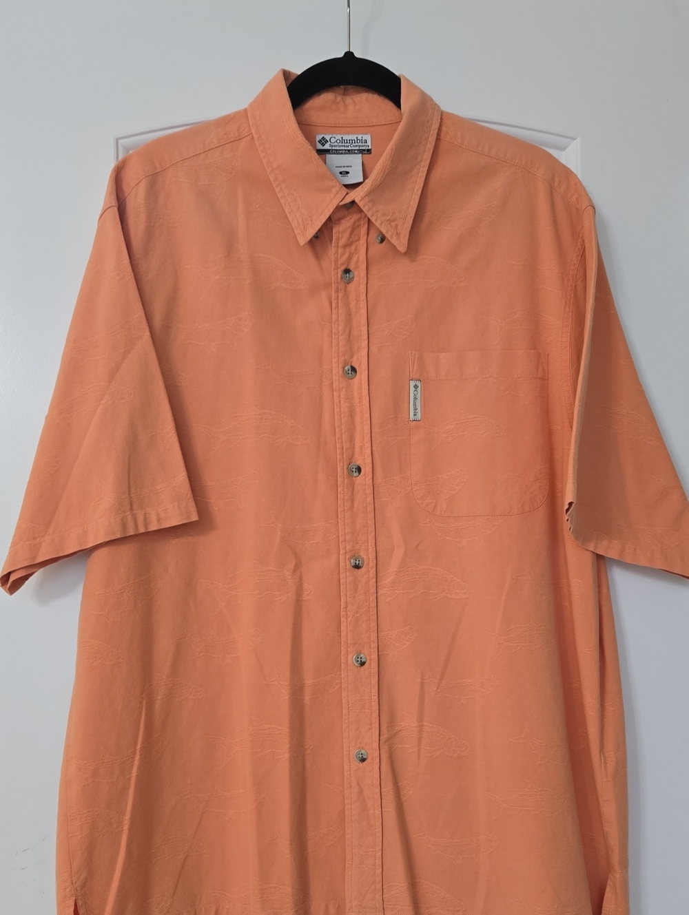 Columbia Men's Button-Down Short Sleeve Shirt - Peach/Coral